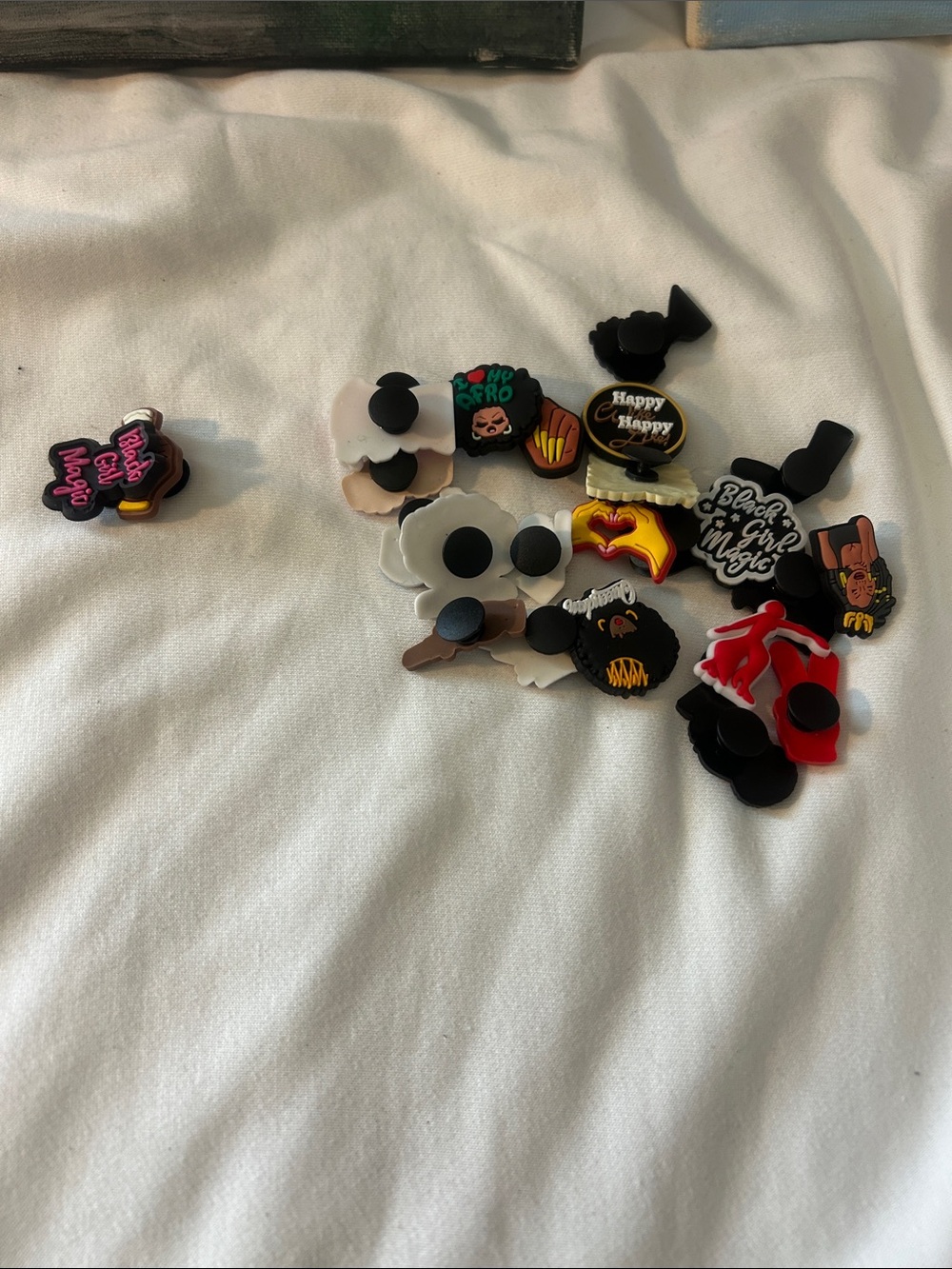 25 Assorted Decorative Shoe Charms - Black, Red, White, Gold Accents
